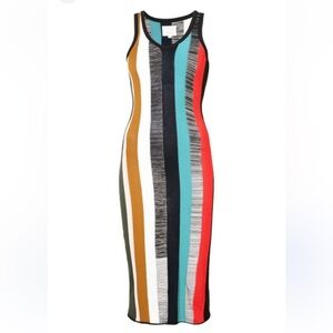 Cinq a Sept Midi Dress Fitted Striped Crochet Dress Size XS